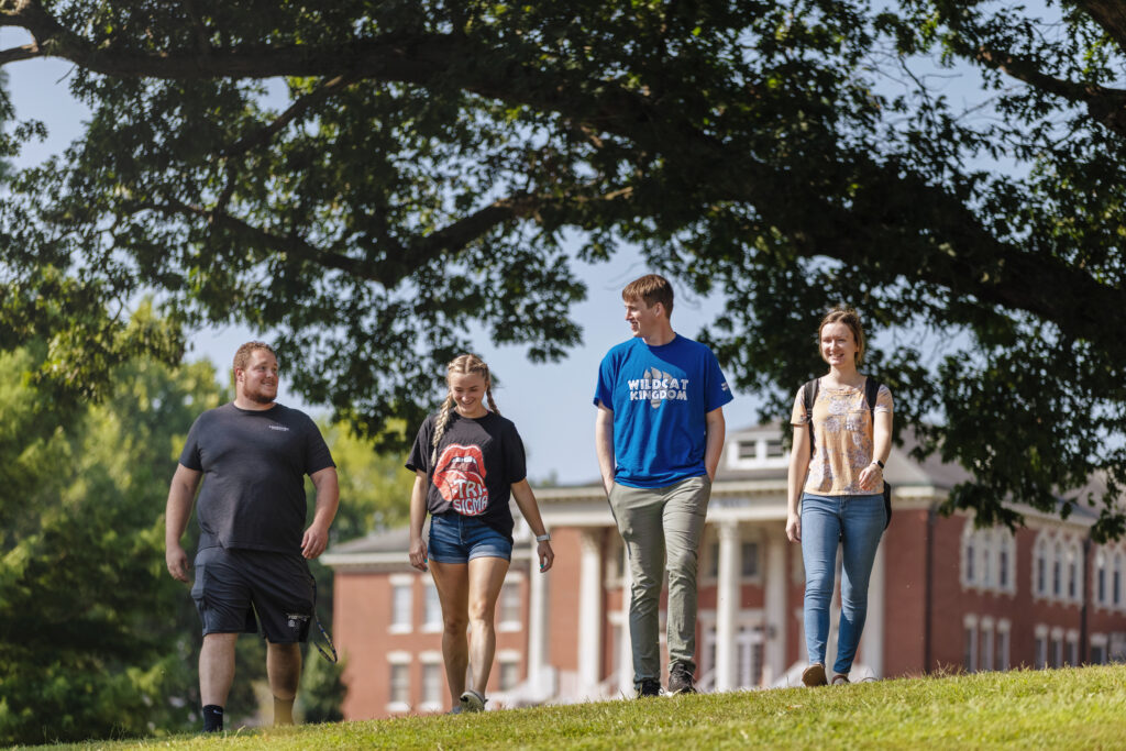 Students walking on the quad