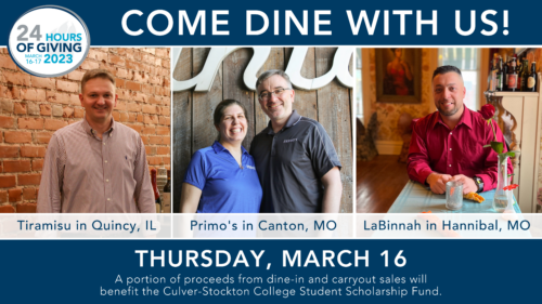 Come Dine With Us - Culver-Stockton College 24 Hours of Giving 2023