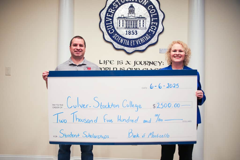 L to R: Chad Porter, CEO and President of the Bank of Monticello, and Dr. Lauren Schellenberger, Culver-Stockton College President