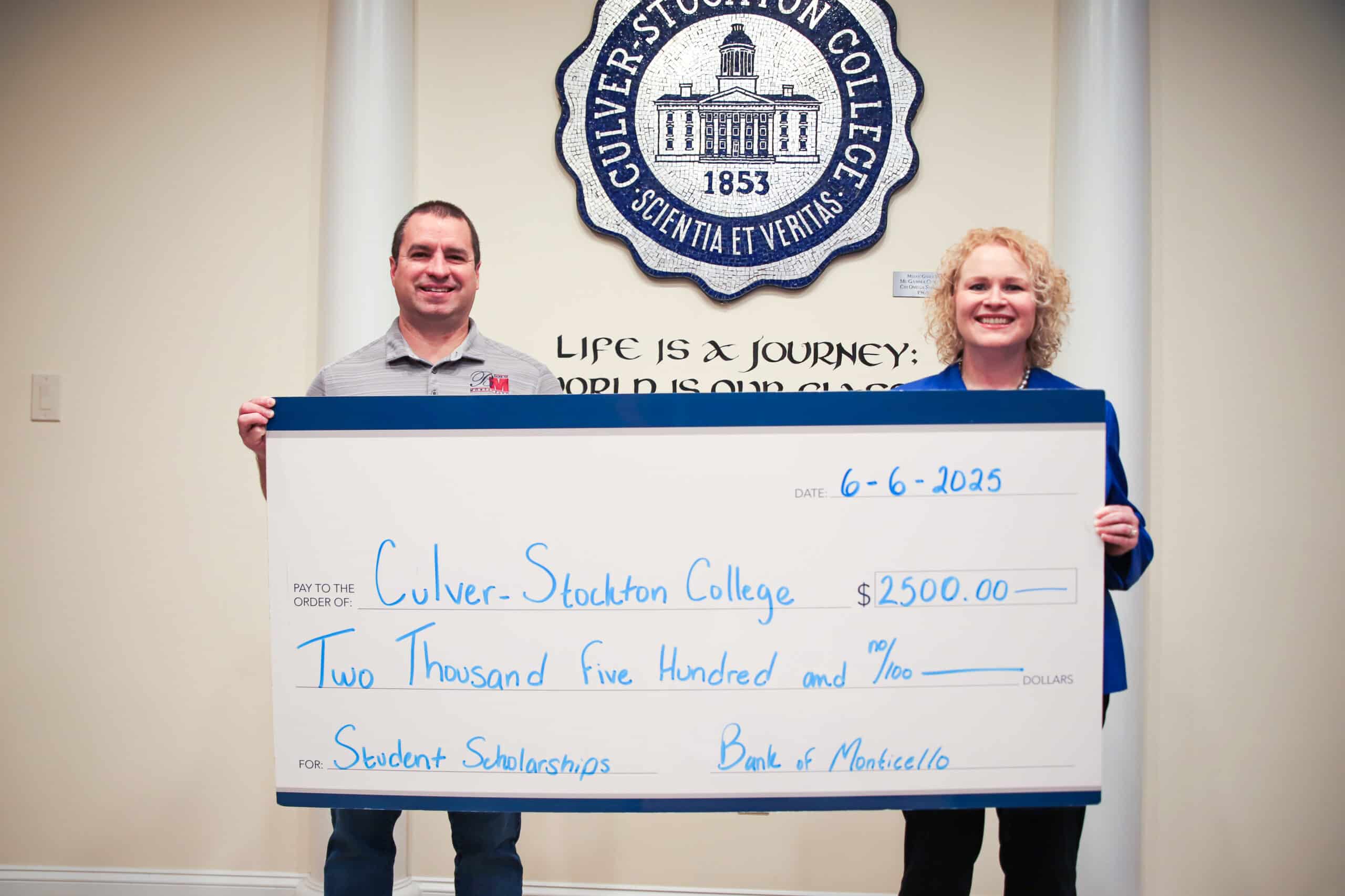 L to R: Chad Porter, CEO and President of the Bank of Monticello, and Dr. Lauren Schellenberger, Culver-Stockton College President