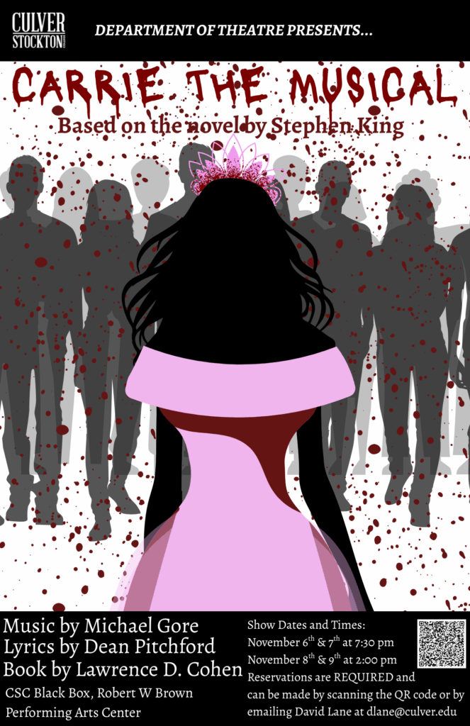 A promotional poster for "Carrie: The Musical" a production by the Culver-Stockton College Theatre Dept.