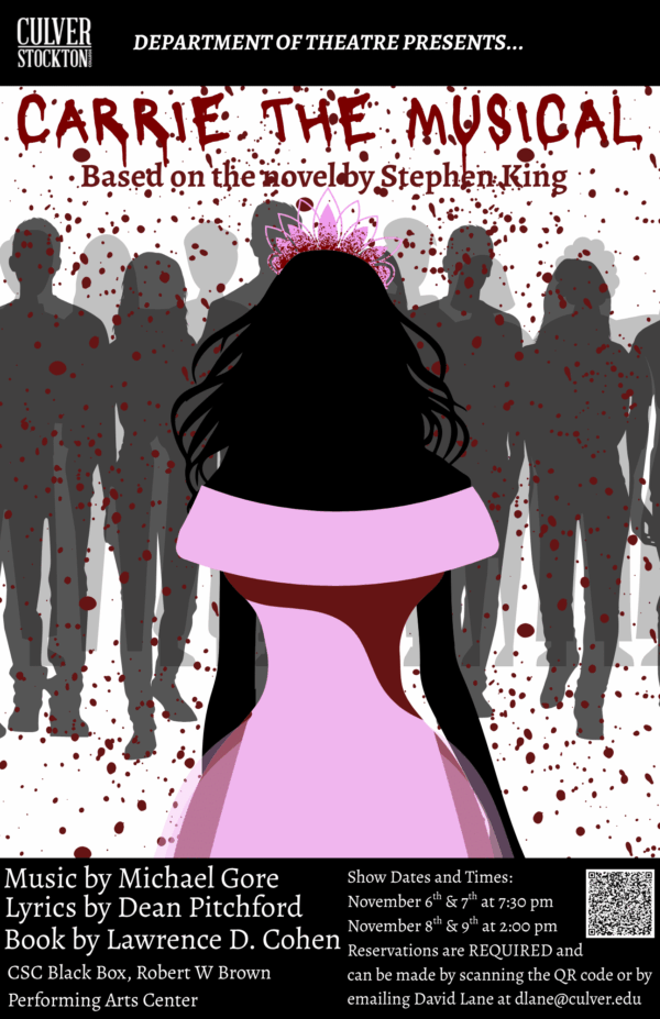 A promotional poster for "Carrie: The Musical" a production by the Culver-Stockton College Theatre Dept.