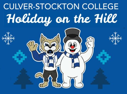 Holiday on the Hill graphic with Wildcat Willie and Frosty the Snowman