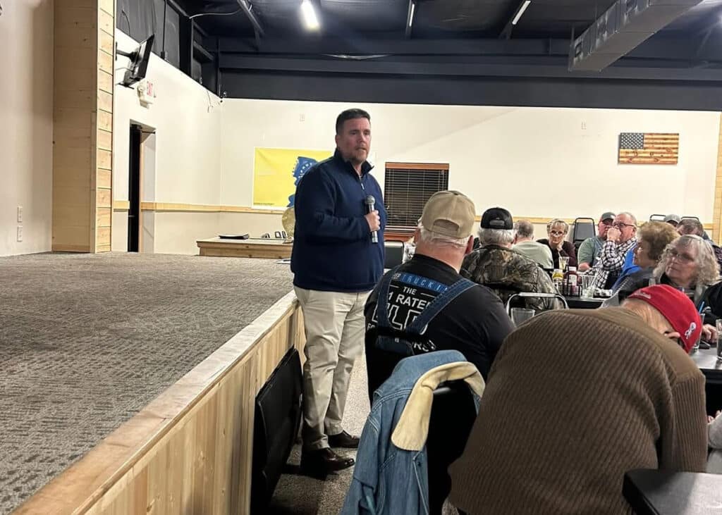 C-SC Senior Lecturer in Criminal Justice Seth McBride speaking to the Ralls County (Missouri) Conservative Committee Feb. 13, 2026.